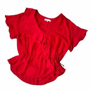 Parker Red Ruffled Silk Cap Sleeve Blouse Size S